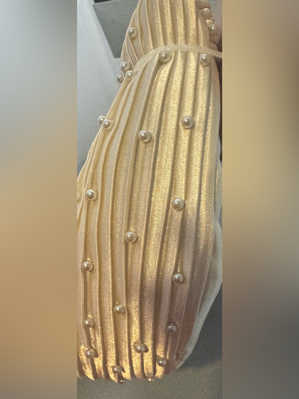 envy Ivory Pearl-Studded Knotted satin Headband luxury padded handmade - Picture 4 of 4